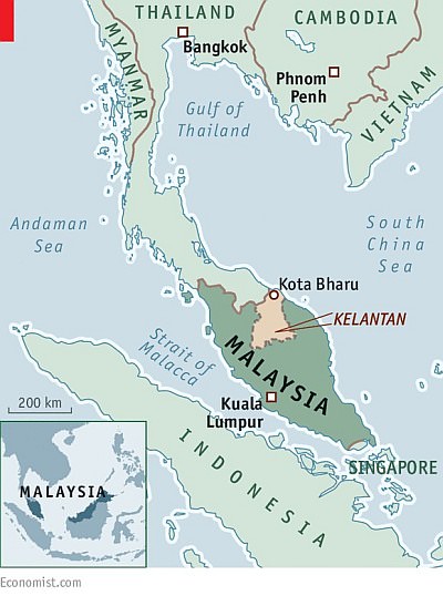 Map showing location of Kelantan in Malaysia