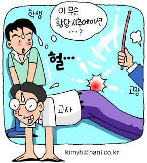 cartoon of Korean caning