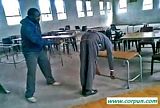 Schoolboy bending for discipline