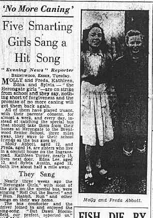Press cutting with murky picture of two of the caned girls
