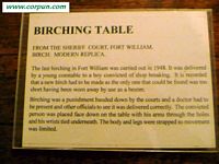 Museum notice attached to Scottish birching table - Click to enlarge