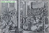 Contemporary? woodcut, Middle Ages, school birching: CLICK TO ENLARGE
